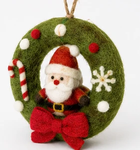 Best Himalaya Handmade Eco-Friendly 100% Sheep Wool Felt Artificial Santa Christmas Wreath Wall Hanging Ornament Modern Style