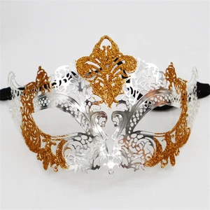 Bar Carnival Halloween Party Prop High Grade Iron Art Mask Inlaid With Rhinestones and Gold Powder