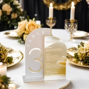 Double Half Arched Frosted Gold Mirror Modern Eco-Friendly Durable Acrylic Wedding Table Numbers Menu Sign for Wedding Reception