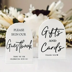 2-Piece Set Transparent Black White Acrylic Wedding Signs for Ceremony and Reception Guest Book Modern Wedding Signage