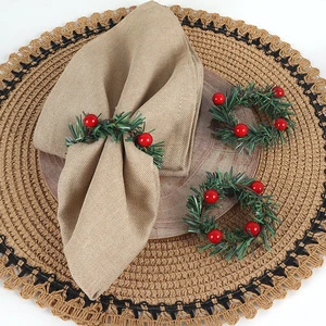Christmas Series Red Fruit Pine Needle Wreath Napkin Buckle Handmade Creative Woven Napkin Ring