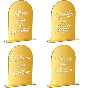 4-Piece Arch-Shaped Plastic Modern Simple Wedding Signs 4x6 Inches Eco-Friendly Durable Wedding Signage Stand Ceremony Reception