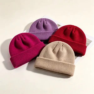 HKS0001 Customizable Logo Blank Short Cuff Knit Beanie High Elastic Warm Acrylic Unisex Winter Outdoor Fashion Hats