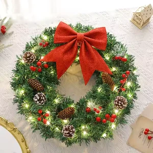 Christmas LED Lights Garlands Wreaths Set Eco-Friendly 40cm 50cm 60cm Pine Cones and Bow Decoration Christmas Wreath