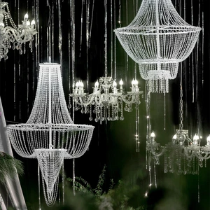 Modern Luxury Round Metal Clear Crystal Bead Curtain Chandelier Wedding Ceiling Decorative Lights