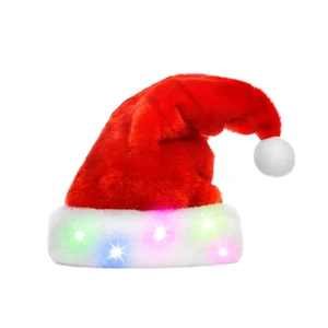 Striped Light up Santa Hat with LED Lights Holiday Decoration for Party Unisex Adult Christmas Hat