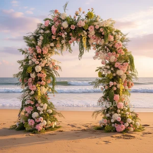 Customized Floral Arch Arrangement 2.4m U-shaped Artificial Flower Arch Backdrop for Wedding Venue Enhancement