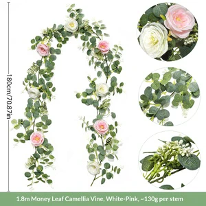 Hot Selling Mori Style Wedding Ceiling Shelter Decoration Simulation Rose Eucalyptus Silk Vine for Pipe Winding