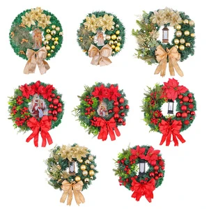 Luxury Red Bow Christmas Wreath Garland | Eco-Friendly Handmade Wall Hanging Decor Pine Branches Festival Window Home Ornament