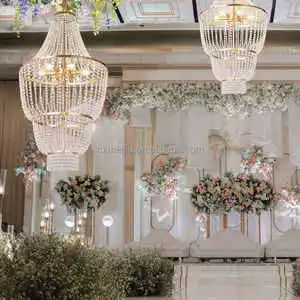 Wedding Props Modern Golden Acrylic Crystal Chandelier Elegant Ceiling Pendant Light Party Wedding Ceiling Decorations Light