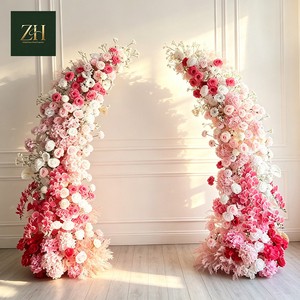 Luxury White Pink Rose Hydrangea Flower Arch Arrangement Horn Arch Backdrop For Birthday Party