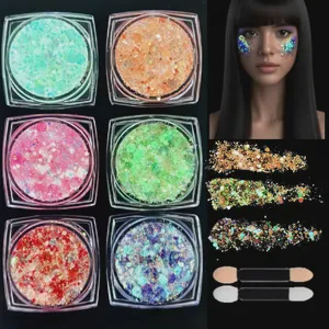 6pcs Glow in the Dark Glitter Gel Water-Based Chunky Glitter for Mardi Gras Christmas Carnival Rave Festival Outfits Party Props