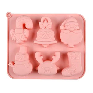 6 Cavity Santa Snowman Elk Shape Fondant Silicone Mold 3D Chocolate Bar Mold For Decoration