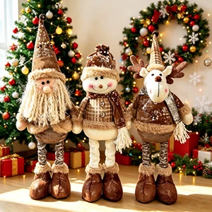 Retro Plaid Christmas Telescopic Handmade Eco-Friendly Santa Claus Snowman Reindeer Plush Ornaments Home Hotel Mall Holiday
