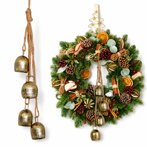 OEM Custom 48x70mm Antique Iron Cow Bells With Jute Rope Loud Witch Bell Christmas Wreath Door Hanging Holiday Decor Gift