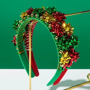 New Christmas Headband for 2025 Bell Christmas Flower Shiny Hair Band Fashionable and High-End Festive Headband
