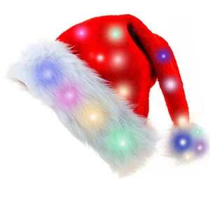 Christmas Decoration Long Plush Hat Light Up Hat Adult Kids Party Dress Up Christmas Hats Caps