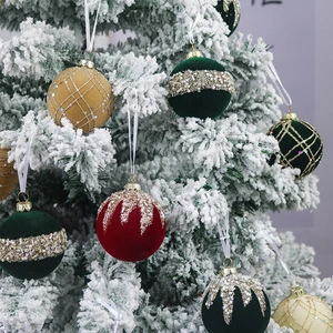 Festive Hanging Ornaments for Christmas Decor 12-Pack Velvet Glitter Christmas Tree Baubles, Shatterproof Decorative Balls