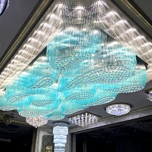 Luxury Style Indoor Decorative Modern Crystal Large Hotel Glass Ceiling Chandelier Art Blue White Glass Big Chandelier