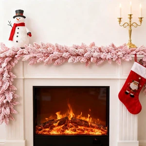 Hot Selling Artificial Snow Pink Vine Staircase Fireplace Door Hanging Decoration Christmas Cedar Wreath