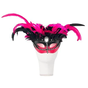 Attractive Party Feather Mask Hot Halloween Masquerade Party Parades Dancing Party Diamonds Decors Black Pink Feather Mask