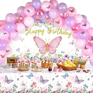 Pink and Purple Butterfly Party Balloon Decorations for Girls Women Birthday Party Supplies Decor