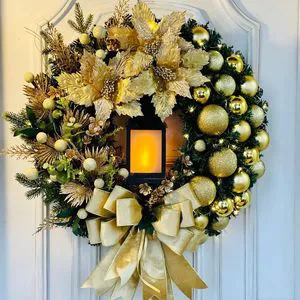 AYOYO Gold Lantern Flower Ring Christmas Day Decoration Pineapple Christmas Flower Ring Door Hanging Indoor Decoration
