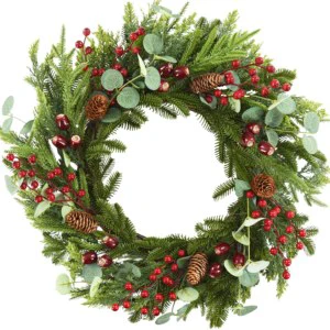 Handmade Eco-Friendly Christmas Wreath with Pinecones Red Berries 22 Inch Artificial Pine Greenery for Front Door Wholesale