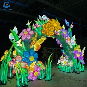 FL-67 Outdoor LED Light Silk Cloth Flower Butterflies Lantern Arch Lantern For Christmas Decoration Lantern Festival
