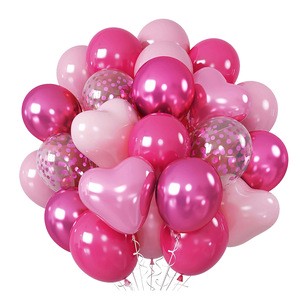 34pcs 12inch Hot pink Transparent Sequin Latex Balloon Kit Girls Birthday Party Wedding Bridal Shower Wedding Party Supplies