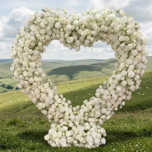 White Eco-Friendly Heart-Shaped Artificial Flower Arch for Wedding Decorations Elegant Wedding Arch with Heart Shape Floral