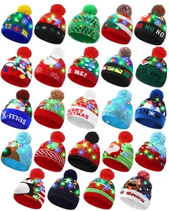 LED Christmas Knitted Hat Light up Xmas Beanie Sweater Cap Novelty Unisex Winter Hat Snow Hat