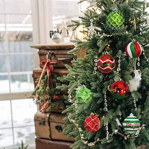 16pcs Shatterproof Glittering Plastic Christmas Tree Ornaments Shiny Hanging Xmas Pendants for Holiday Party Wedding Decoration