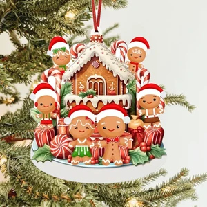 Modern High Quality Resin Gingerbread Man Christmas Biscuit House Flat Christmas Tree Pendant Hanging Ornament Machine-Made