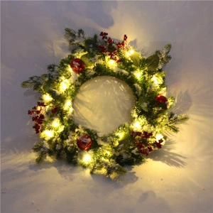 40CM Flocked Decorative Christmas Wreaths with LED Lights for Wall Christmas Decorations Door Christmas Decoration Supplies