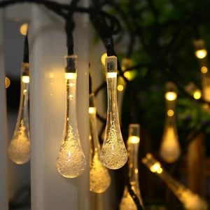 Warm50led 7m Water Drop Solar Powered String Lights 8 Modes String Lamp Solar Energy Lamp Romantic String Lamp for Wedding Party
