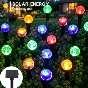 Crystal Ball Stake String LED Solar Powered 2m Crackle Glass Globe Ground Spike Lamp Villa Lawn Driveway Landscape Decoration