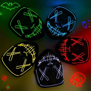 Wholesale Plastic Cold Light LED Clown Mask Single Color V Shape for Halloween Masquerade Party