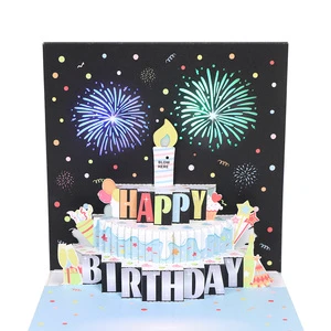 Happy 3D Musical Children's Birthday Card Offset Printed CMYK Color Laser Cutting Light Handmade Blowable Popup Paper Card