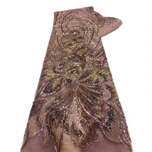 NI.AI New Style Striped Glitter Sequin Lace Net Fabric Pearl Lace Fabric Shiny Beaded Lace Fabric with Sequence
