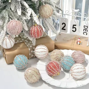 8cm Colorful Christmas Tree Decoration Foam Ball Ornaments Hanging Baubles With Glitter Sequins Xmas Home Party Decoration