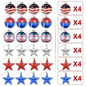 24pcs Patriotic Festival Hanging Ornaments Ball Star Independence Day 4th July Christmas Tree Wall Indoor Party Decor Set