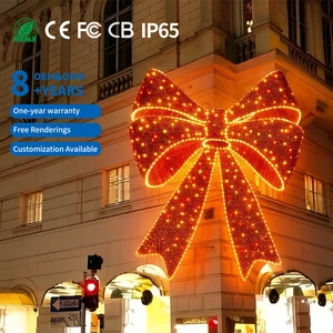 3D Motif Lights Christmas & New Year's Day Red Bow Star IP65 Outdoor Landscape Festival Decoration Light For Mall Park Theme
