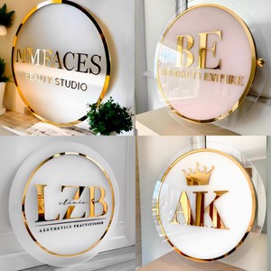 Round Storefront Signs Business Custom Mirror Acrylic Signboard Logo Signage Design Mirror Round Sign LED Storefront Signs