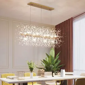 Crystal Firework Chandelier Wedding Lightweight Modern Dining Room Lighting Fixtures Hanging Gold Metal Ceiling Lights