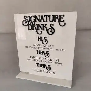 Advertising Board Free Design OEM Drink Sign Bar Menu Cards White Acrylic Custom Signature Cocktails Drink Bar Wedding