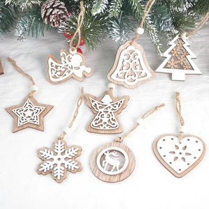 Double Layer Laser Cut White Wooden Christmas Decorations Holiday Supplies for Tree & Snowflake Hanging Charms Available White