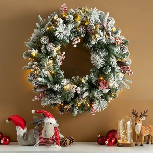 Factory Wholesale Flocked Artificial Christmas wreath, Front Door Decorative Snow Frosted Festive Christmas Wreath