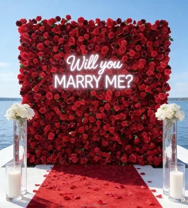 Modern 3D 5D Roll-Up Artificial Silk Rose Flower Wall Backdrop Panels For Wedding Decoration