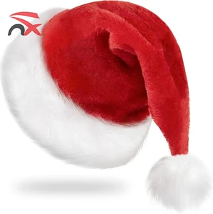 Good Quality Thicken Soft Plush Festive Party Christmas Santa Hat for Adults and Kids